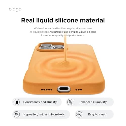 elago Premium Liquid Silicone Case for iPhone 16 Pro Orange | Full Body Shockproof Slim Cover thumbnail 3