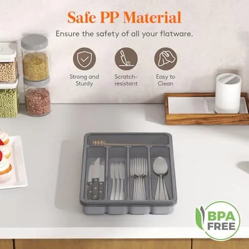 Lifewit Silverware Organizer with Lid, Covered Utensil Tray, 9.5x12.7 inches | Dust-Free Cutlery Storage thumbnail 5