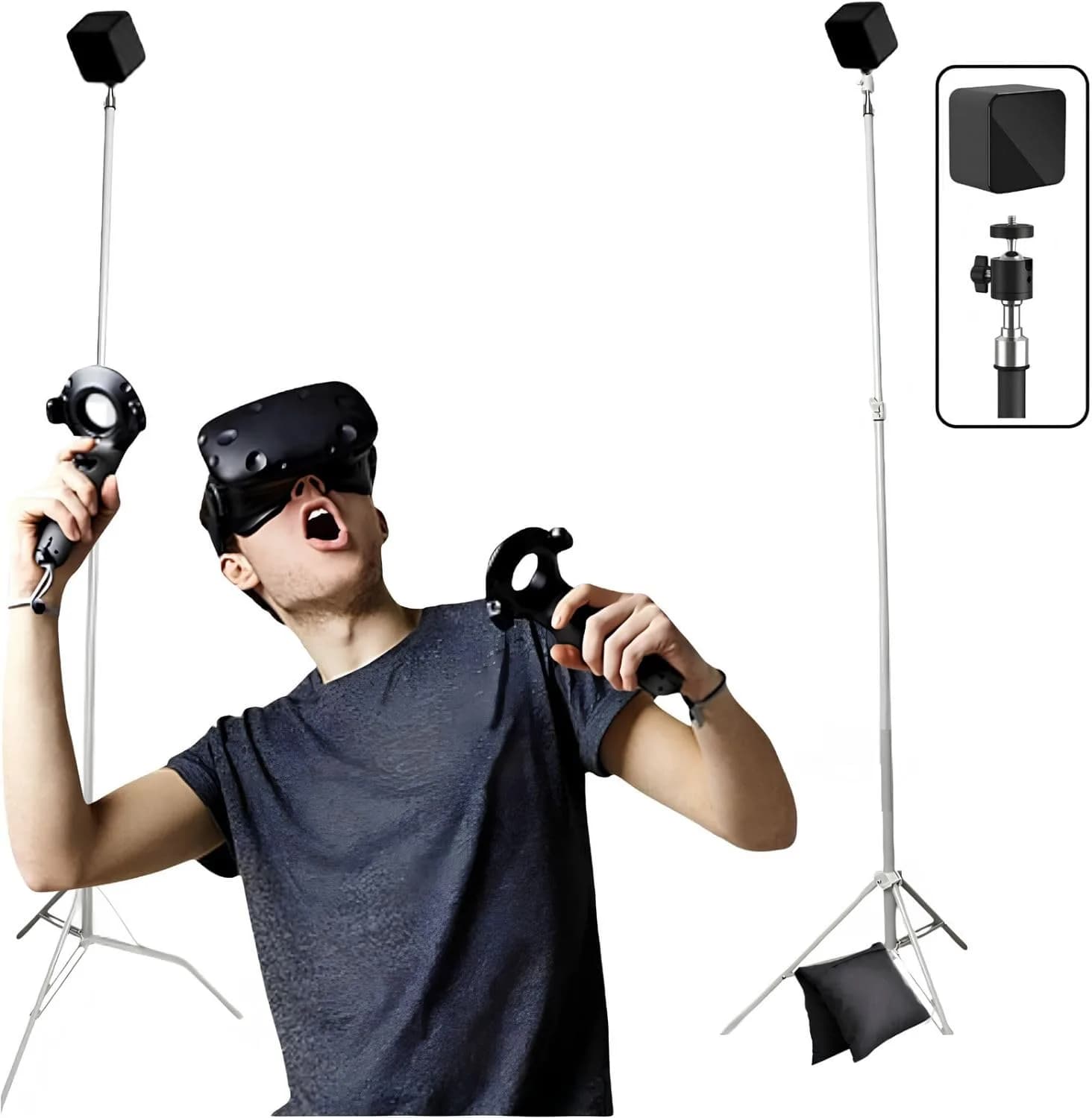 Skywin VR Tripod Stand for HTC Vive Base Station - 2 Adjustable Stands | Adjustable Height from 2'4" to 7'5" — White