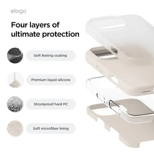 elago Premium Liquid Silicone Case for iPhone 16 Pro Stone | Full Body Shockproof Slim Cover thumbnail 4