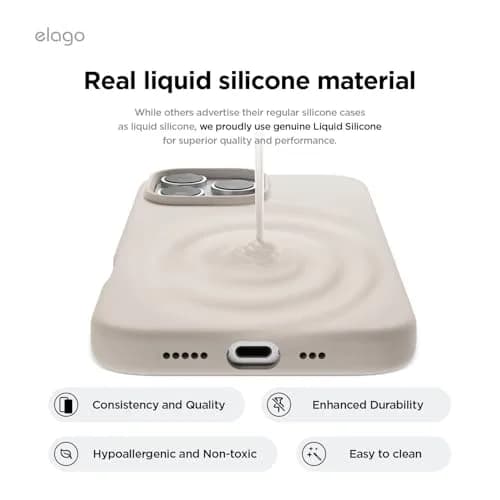 elago Premium Liquid Silicone Case for iPhone 16 Pro Stone | Full Body Shockproof Slim Cover thumbnail 3