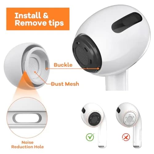 VUBOJO Replacement Ear Tips for AirPods Pro 2nd/1st Gen (S/M/L) | Noise Reduction & Dust Guard thumbnail 6
