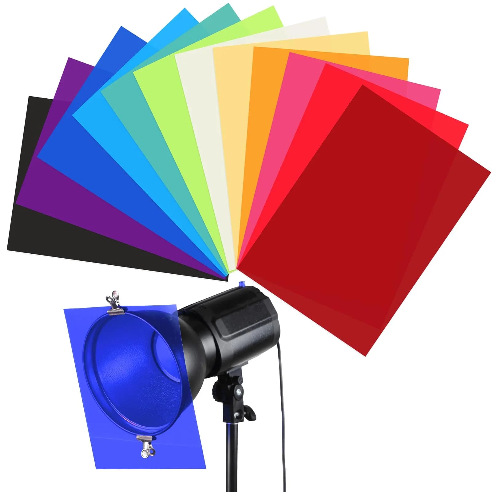 Barydat 12 Pcs Colored Gel Light Filter Set 29.7 x 21 cm (11.69 x 8.27 Inches) | Transparent Color Film Overlays for Photography - main product image