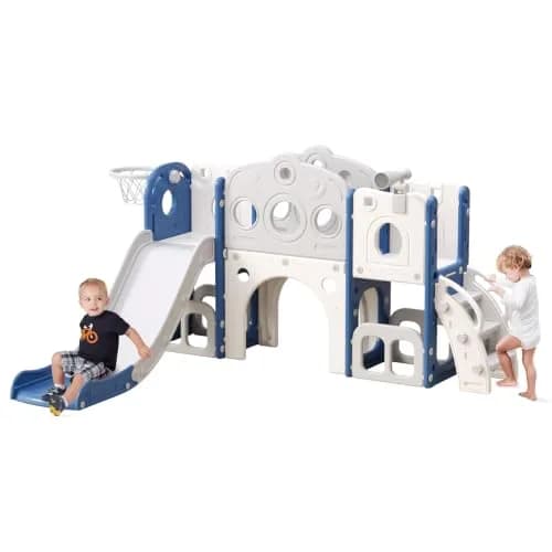 CuFun 8 in 1 Toddler Slide | Indoor & Outdoor Playset for Kids Age 1-3 with Basketball Hoop & Telescope thumbnail 1