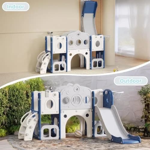 CuFun 8 in 1 Toddler Slide | Indoor & Outdoor Playset for Kids Age 1-3 with Basketball Hoop & Telescope thumbnail 4