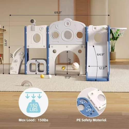 CuFun 8 in 1 Toddler Slide | Indoor & Outdoor Playset for Kids Age 1-3 with Basketball Hoop & Telescope thumbnail 2