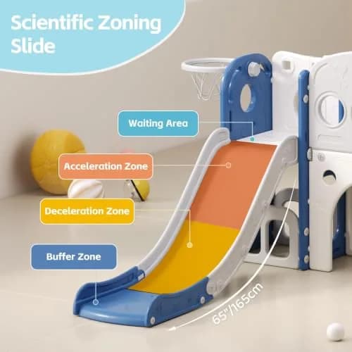 CuFun 8 in 1 Toddler Slide | Indoor & Outdoor Playset for Kids Age 1-3 with Basketball Hoop & Telescope thumbnail 3