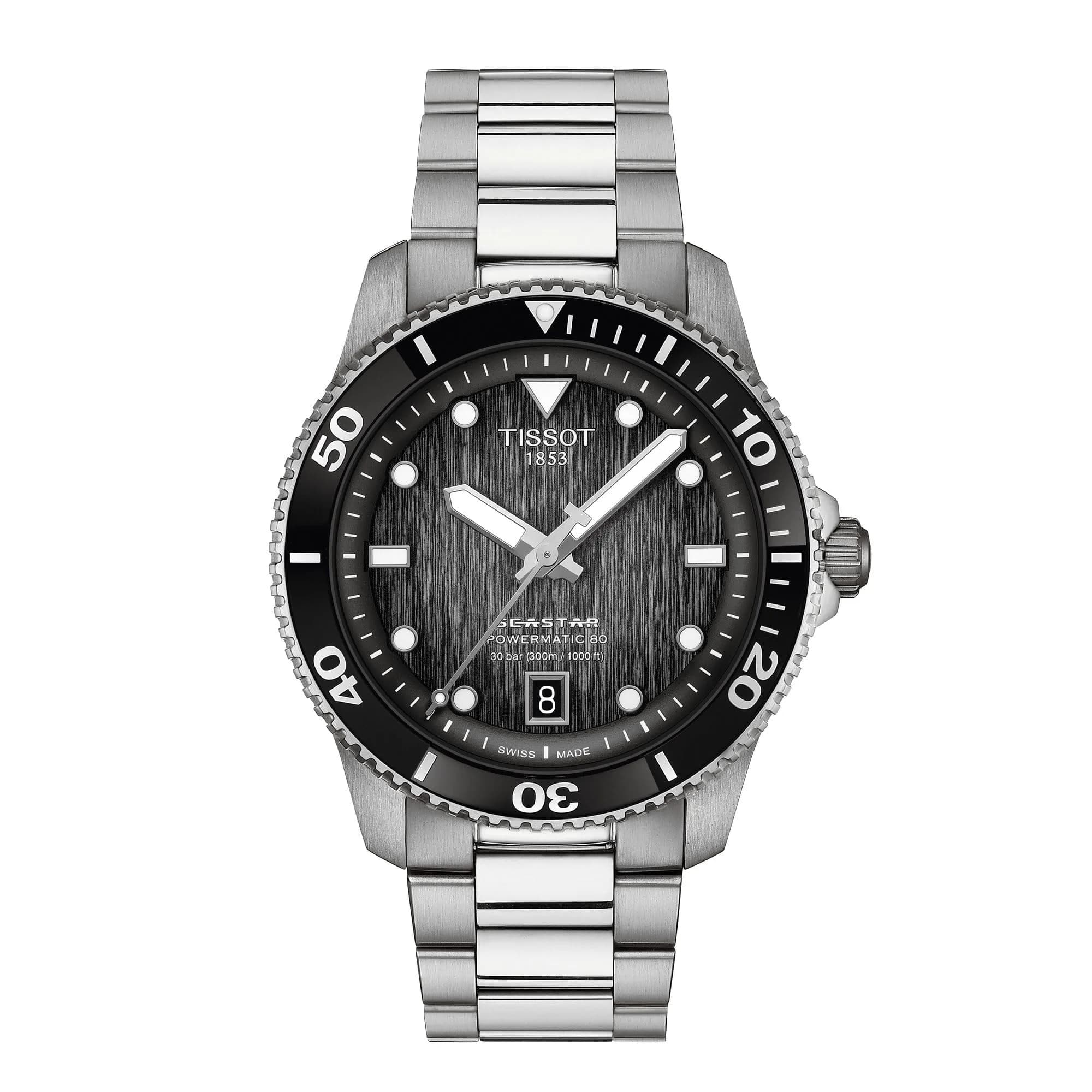 Tissot Seastar 1000 Swiss Powermatic 80 40mm Black Dial Unisex Watch | Water-Resistant 300m
