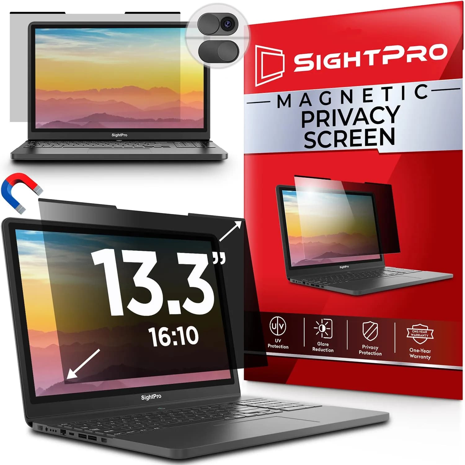 SightPro Magnetic Laptop Privacy Screen 13.3 Inch 16:10 | Patented Removable Filter — Laptop 13.3 Inch 16:10