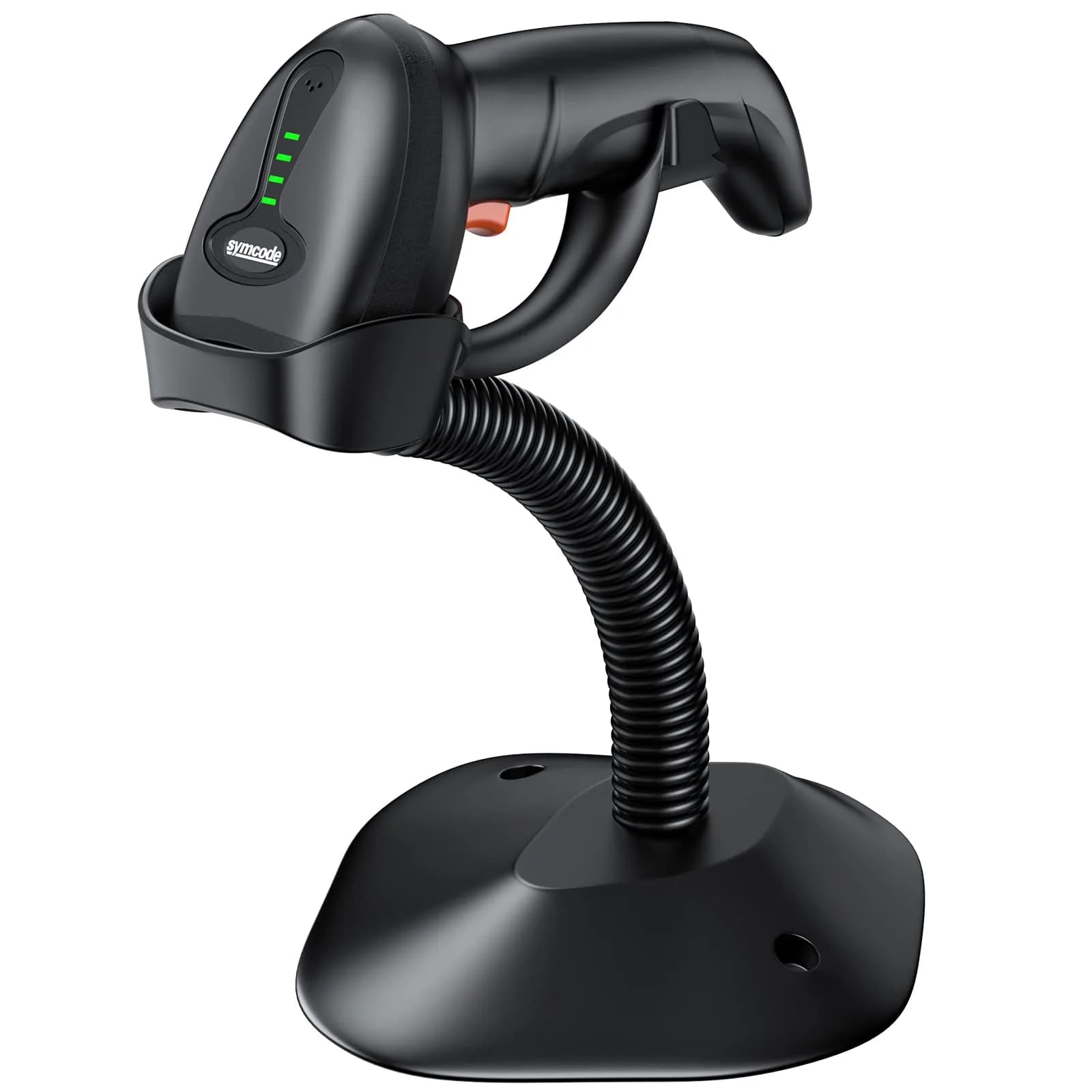 Symcode MJ-4590A Wireless 1D Laser Barcode Scanner with Auto-Sensing Stand & Battery Indicator | 200m Range — 1D Wireless Scanner with Auto-Sensing Stand