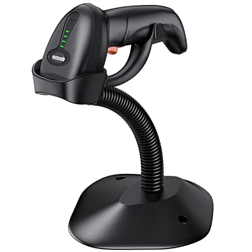 Symcode MJ-4590A Wireless 1D Laser Barcode Scanner with Auto-Sensing Stand & Battery Indicator | 200m Range thumbnail 1