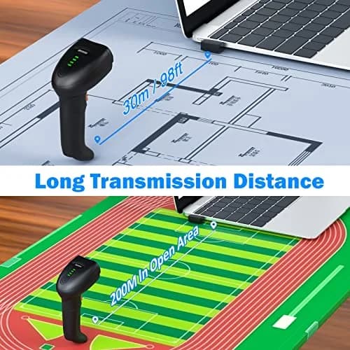 Symcode MJ-4590A Wireless 1D Laser Barcode Scanner with Auto-Sensing Stand & Battery Indicator | 200m Range thumbnail 4