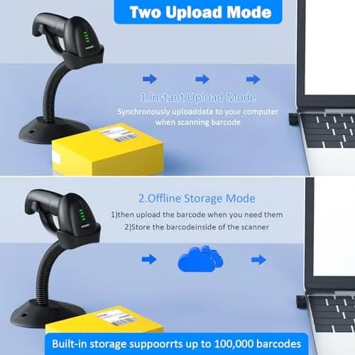 Symcode MJ-4590A Wireless 1D Laser Barcode Scanner with Auto-Sensing Stand & Battery Indicator | 200m Range thumbnail 3