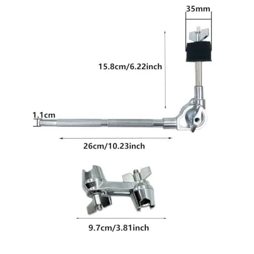 TUOREN Cymbal Boom Arm Stacker Attachment with Multi-Clamp, 10.2 inch Adjustable Cymbal Arm Holder and 6.6 inch Straight Cymbal Stacker for 8mm Cymbal Stand Tops Mount (Black 10) thumbnail 5