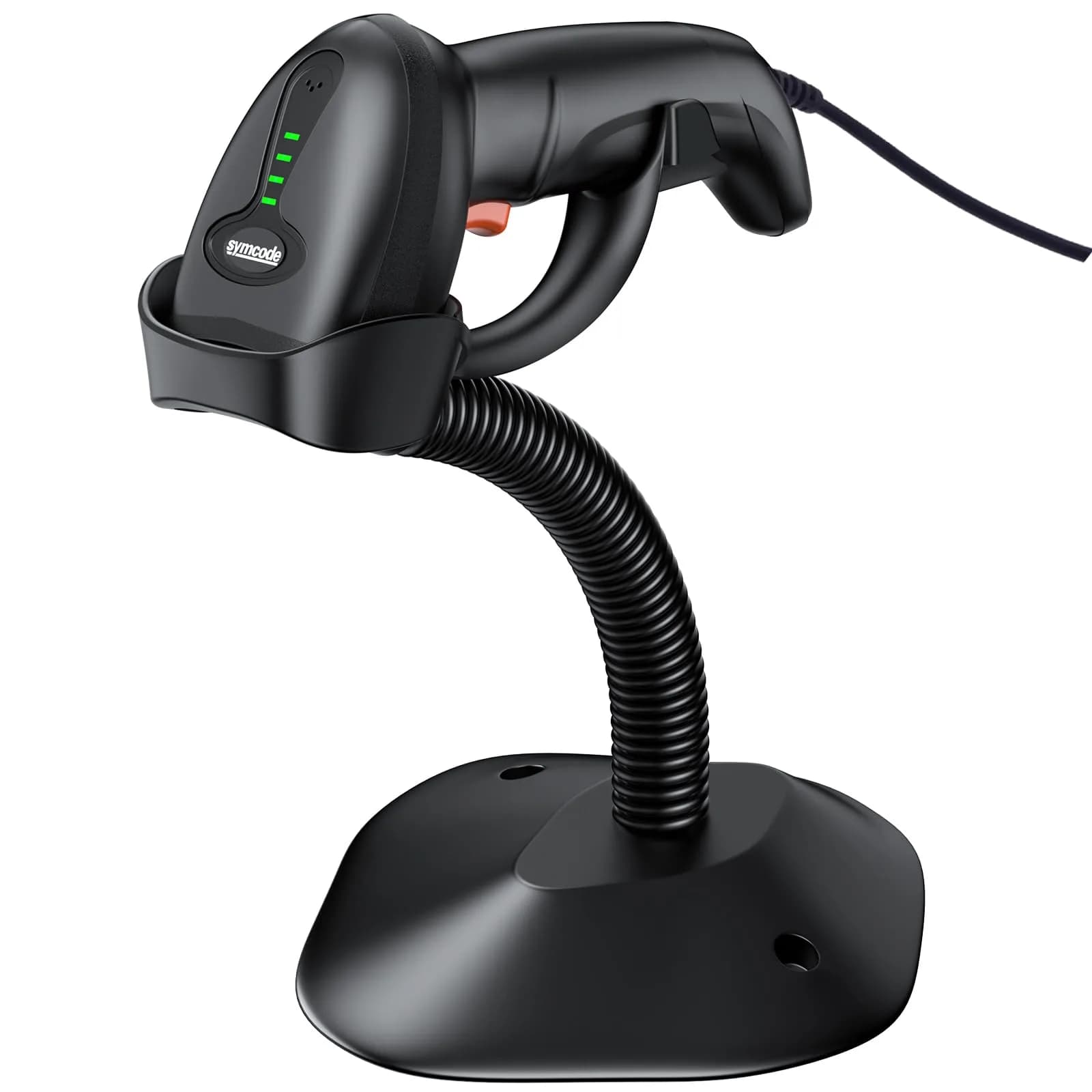 Symcode MJ-4590L 1D Wired Laser Barcode Scanner with Stand | Reads Damaged & Screen Codes — 1D Wired Barcode Scanner with Stand