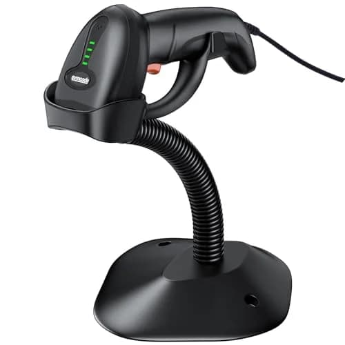 Symcode MJ-4590L 1D Wired Laser Barcode Scanner with Stand | Reads Damaged & Screen Codes thumbnail 1