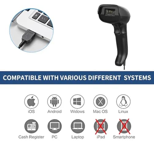 Symcode MJ-4590L 1D Wired Laser Barcode Scanner with Stand | Reads Damaged & Screen Codes thumbnail 7