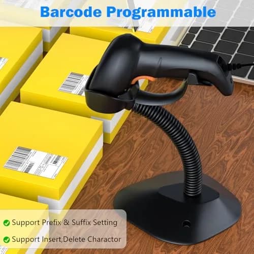 Symcode MJ-4590L 1D Wired Laser Barcode Scanner with Stand | Reads Damaged & Screen Codes thumbnail 3