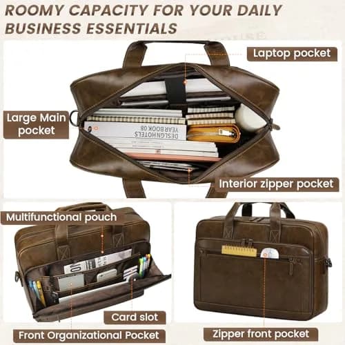 RAINSMORE Men's Leather Laptop Briefcase 43.4cm (17.1 inch) | Vintage Messenger Bag for Business & Travel thumbnail 4
