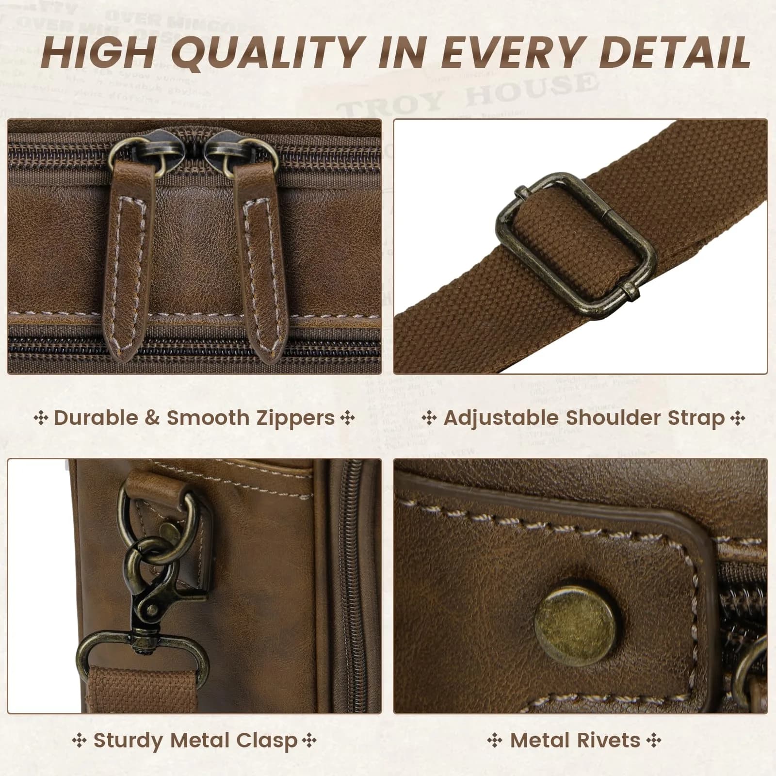 RAINSMORE Men's Leather Laptop Briefcase 43.4cm (17.1 inch) | Vintage Messenger Bag for Business & Travel - view 5