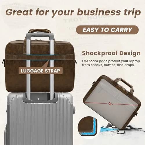 RAINSMORE Men's Leather Laptop Briefcase 43.4cm (17.1 inch) | Vintage Messenger Bag for Business & Travel thumbnail 6