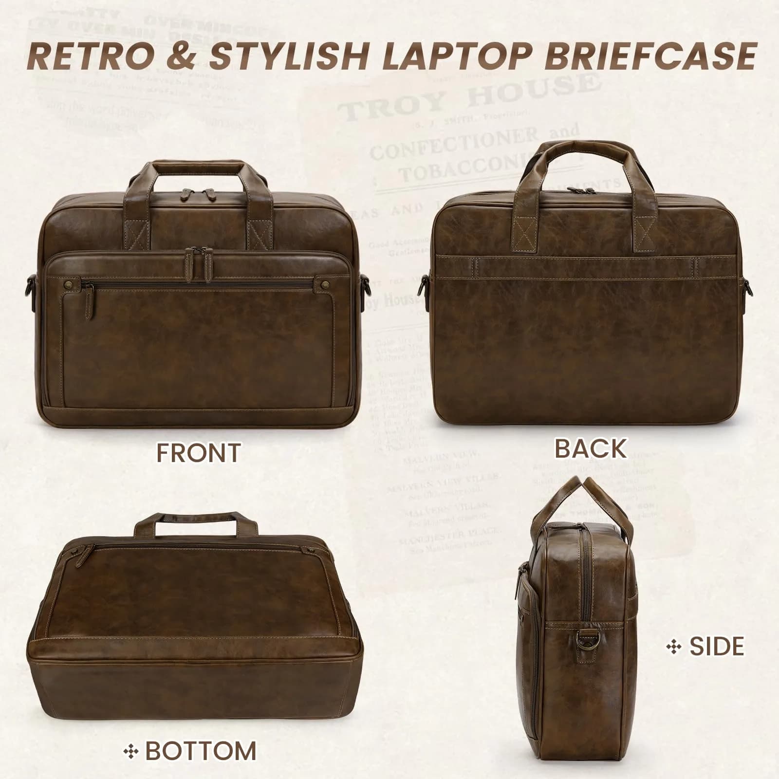 RAINSMORE Men's Leather Laptop Briefcase 43.4cm (17.1 inch) | Vintage Messenger Bag for Business & Travel - view 7