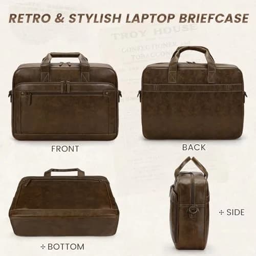 RAINSMORE Men's Leather Laptop Briefcase 43.4cm (17.1 inch) | Vintage Messenger Bag for Business & Travel thumbnail 7