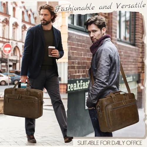 RAINSMORE Men's Leather Laptop Briefcase 43.4cm (17.1 inch) | Vintage Messenger Bag for Business & Travel thumbnail 2