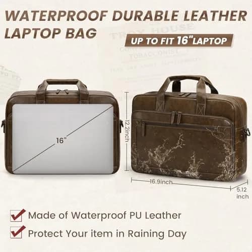 RAINSMORE Men's Leather Laptop Briefcase 43.4cm (17.1 inch) | Vintage Messenger Bag for Business & Travel thumbnail 3