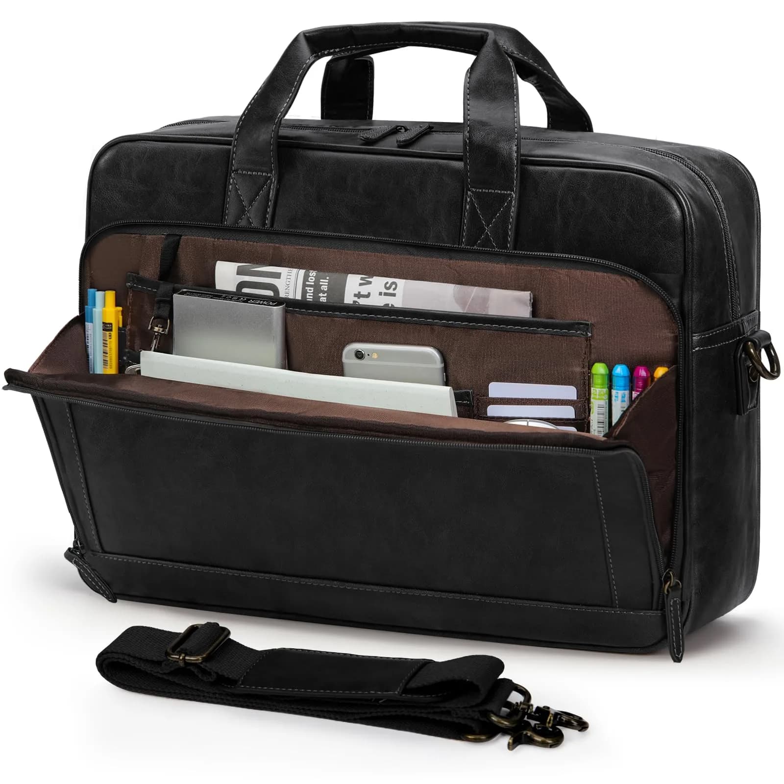 RAINSMORE Men's Leather Laptop Briefcase 16 Inch Vintage Messenger Bag | 40.9cm x 12.9cm x 30.5cm - main product image