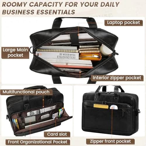RAINSMORE Men's Leather Laptop Briefcase 16 Inch Vintage Messenger Bag | 40.9cm x 12.9cm x 30.5cm thumbnail 4