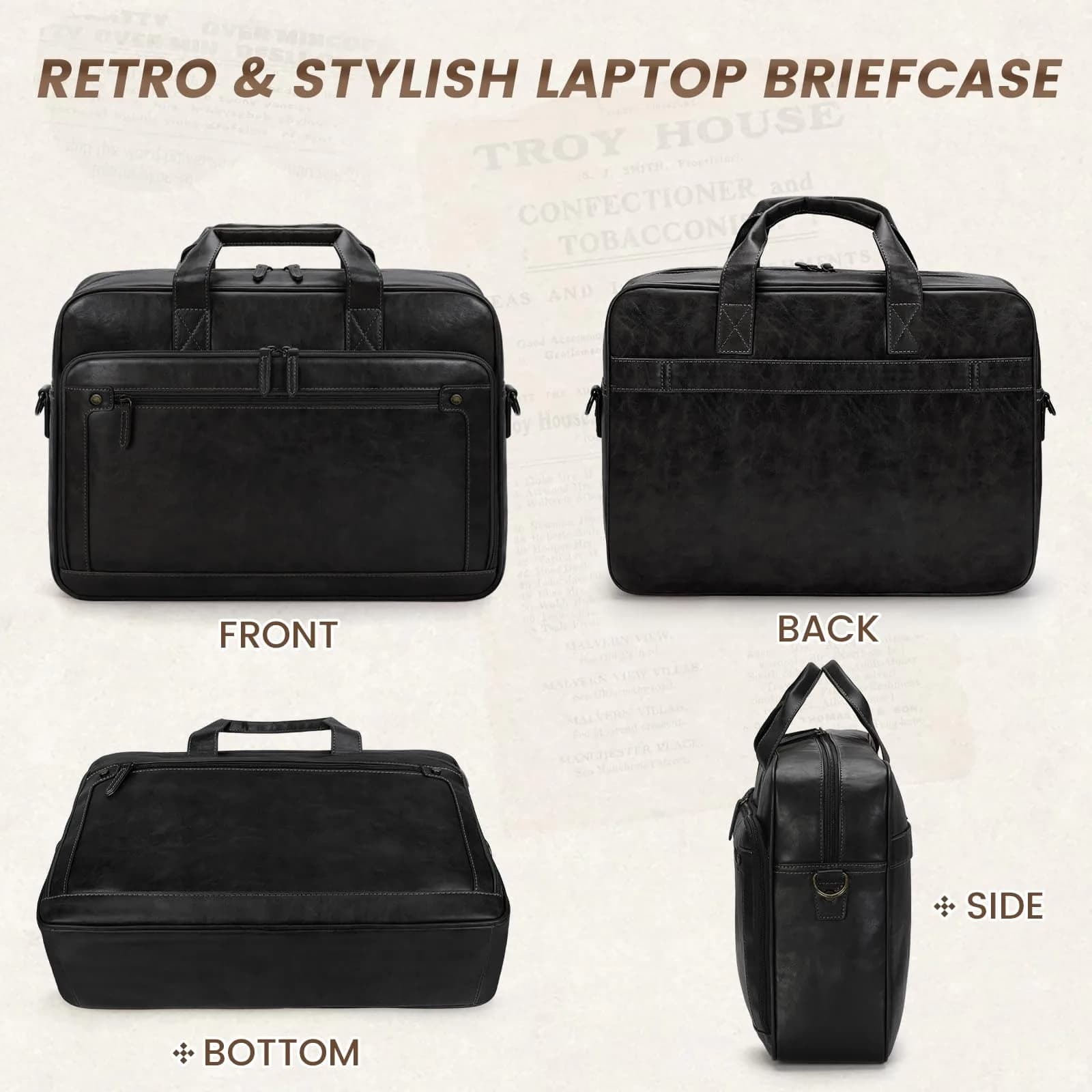 RAINSMORE Men's Leather Laptop Briefcase 16 Inch Vintage Messenger Bag | 40.9cm x 12.9cm x 30.5cm - view 7