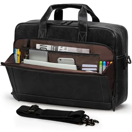 RAINSMORE Men's Leather Laptop Briefcase 16 Inch Vintage Messenger Bag | 40.9cm x 12.9cm x 30.5cm thumbnail 1