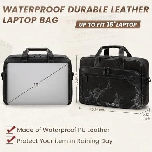 RAINSMORE Men's Leather Laptop Briefcase 16 Inch Vintage Messenger Bag | 40.9cm x 12.9cm x 30.5cm thumbnail 3