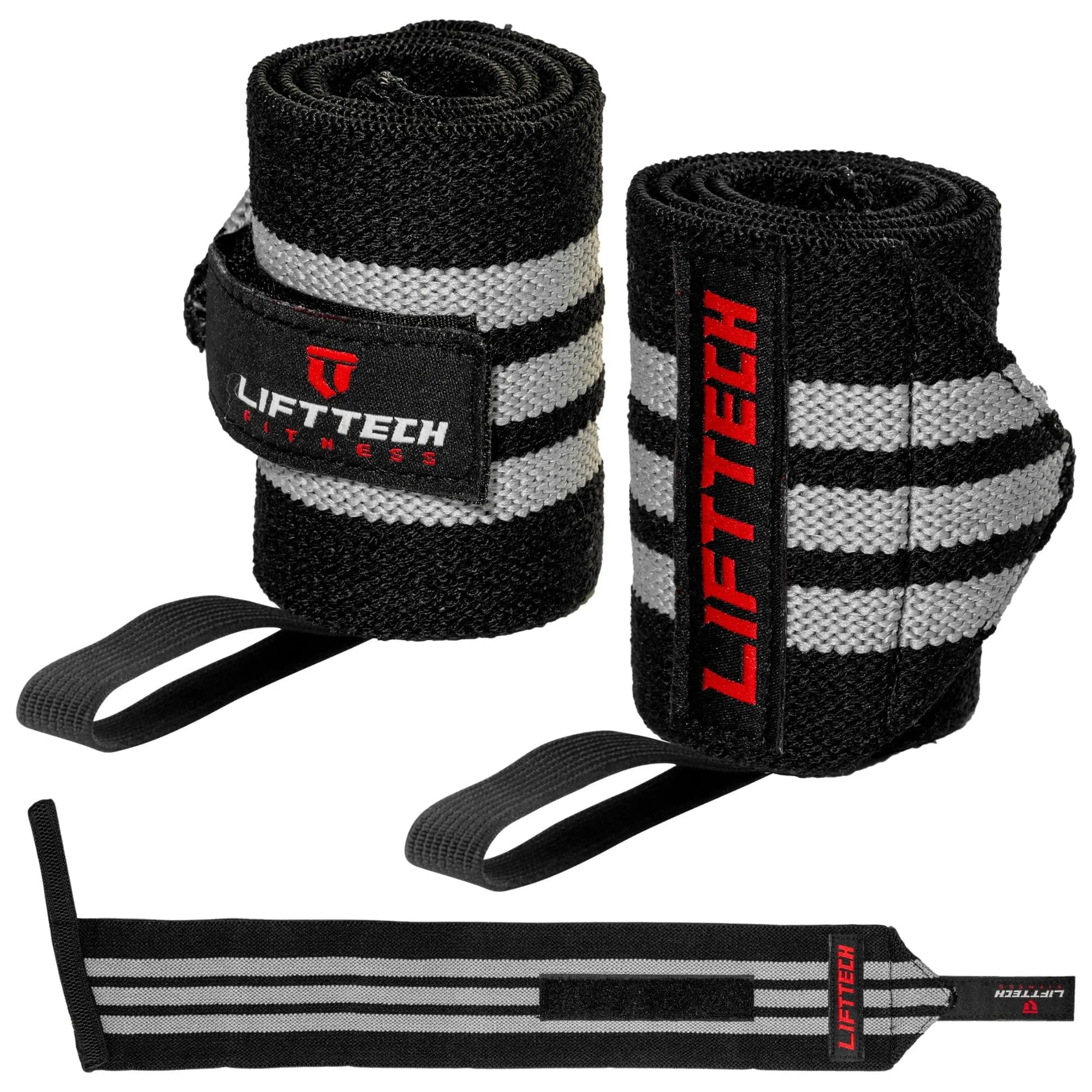 Lift Tech Fitness PRO 20'' Lifting Wrist Wraps - Black & Silver Support for Heavy Lifting (120 chars)