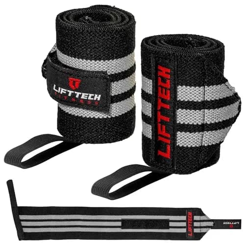 Lift Tech Fitness PRO 20'' Lifting Wrist Wraps - Black & Silver Support for Heavy Lifting (120 chars) thumbnail 1