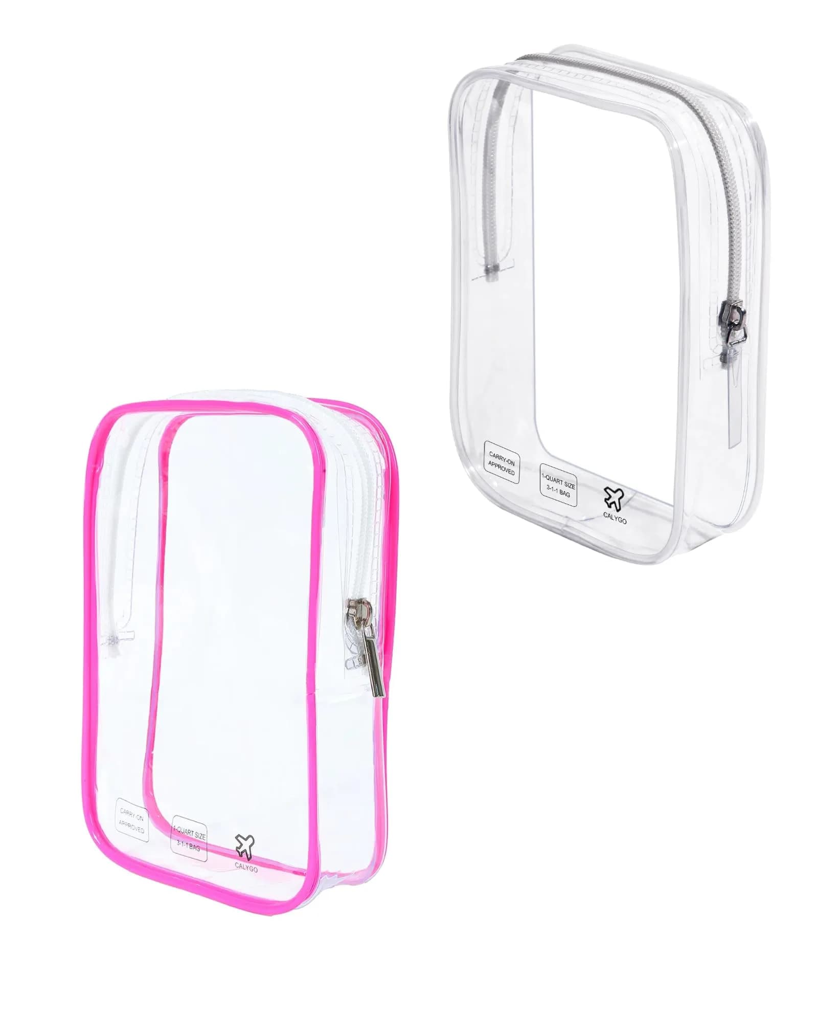 CALYGO TSA Approved Clear Toiletry Bag 1 Quart (156 ml) | Compact & Leak-Resistant for International Travel — pink,clear