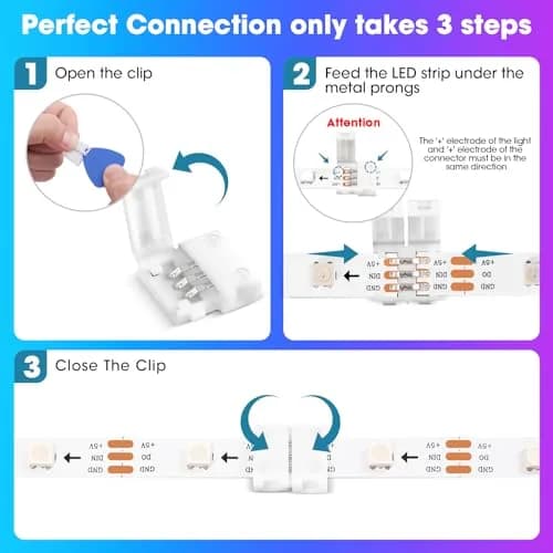 WENHSIN 3-Pin RGB LED Light Strip Connectors 8mm (0.31in) | Solderless Adapter Terminal Extension for 72W Strips thumbnail 4