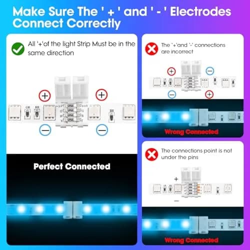 WENHSIN 8mm 4-Pin RGB LED Strip Connectors (10-Pack, 72W Max) | Solderless Extension for SMD 2835/3528/5050 RGB/RGBW Strips thumbnail 5