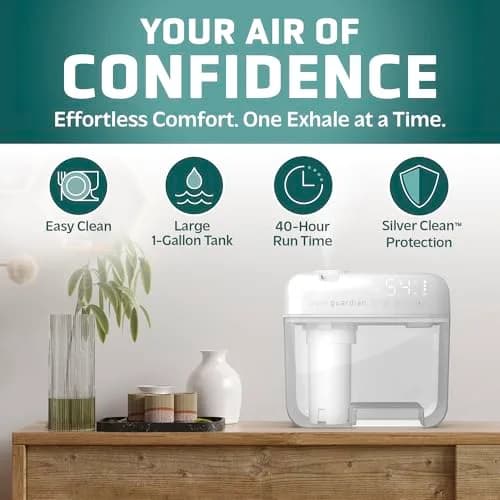 PureGuardian 1 Gallon Ultrasonic Humidifier | 48-Hour Run, Humidistat, Filter-Free, White thumbnail 2