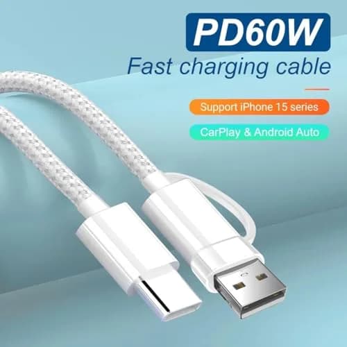 TOP-UP 2 in 1 USB to USB C Cable 3FT, 60W Braided Type C Charger Cord | Fast Charging & Durable thumbnail 4