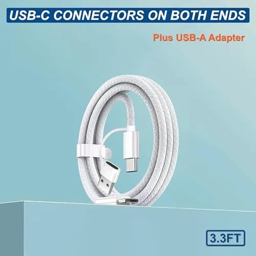 TOP-UP 2 in 1 USB to USB C Cable 3FT, 60W Braided Type C Charger Cord | Fast Charging & Durable thumbnail 5