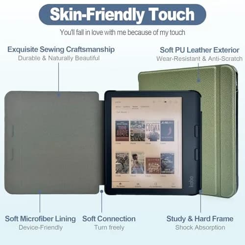 Caweet Green PU Leather Case for Kobo Libra Colour (7-inch) | Auto Sleep Wake Folio thumbnail 4