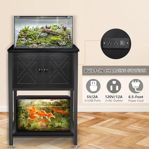 BEURUKU Heavy Duty Fish Tank Stand with Cabinet & Power Outlets 20.5" L x 11" W | Supports 220LBS, 5-10 Gallon Aquarium thumbnail 4
