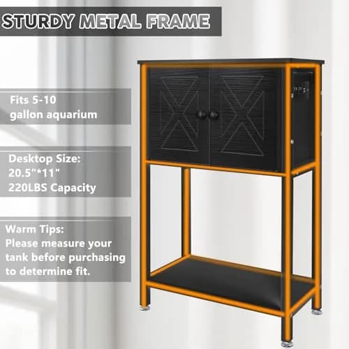 BEURUKU Heavy Duty Fish Tank Stand with Cabinet & Power Outlets 20.5" L x 11" W | Supports 220LBS, 5-10 Gallon Aquarium thumbnail 6