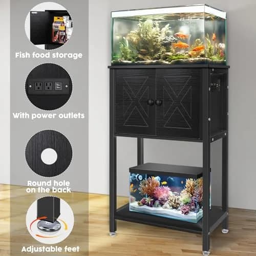 BEURUKU Heavy Duty Fish Tank Stand with Cabinet & Power Outlets 20.5" L x 11" W | Supports 220LBS, 5-10 Gallon Aquarium thumbnail 2