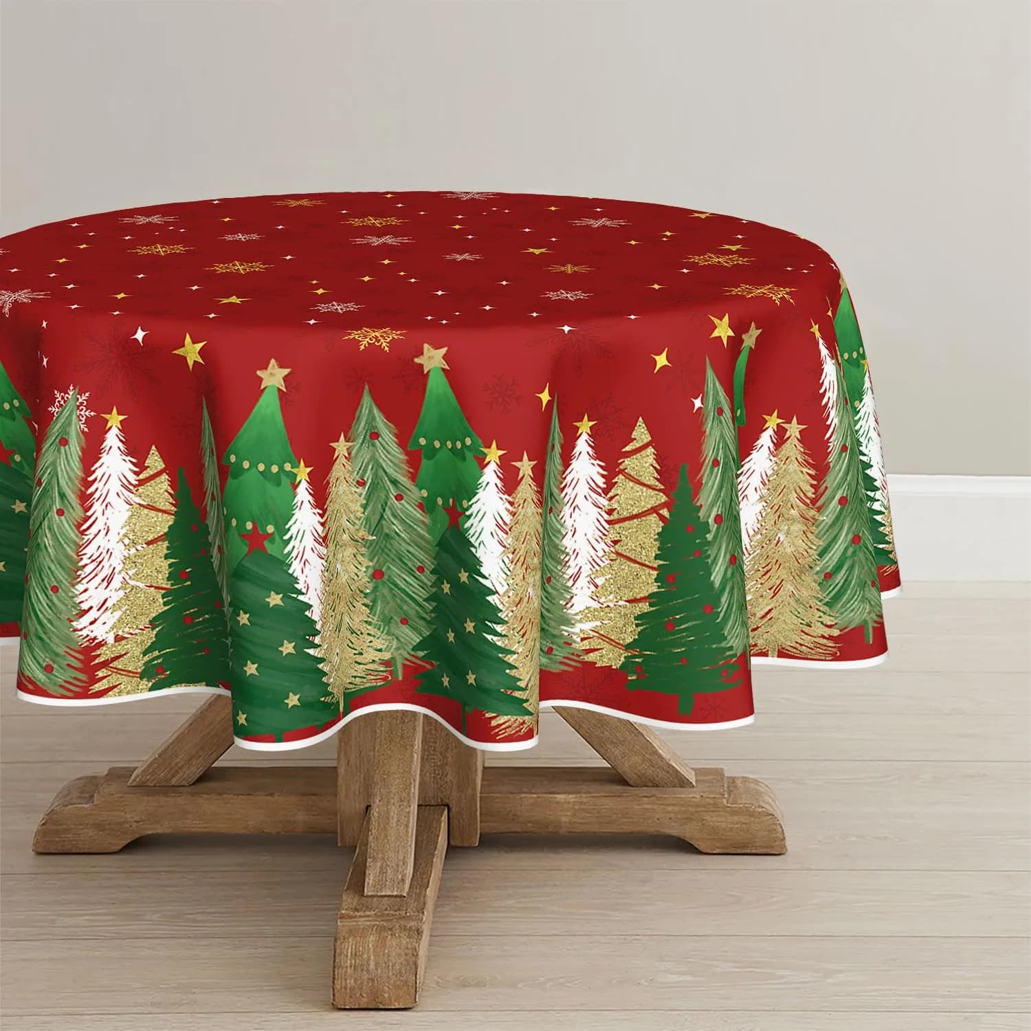 Horaldaily Christmas Tablecloth 70 x 70 Inch Round Trees Red | Festive Home Decor (120 chars)
