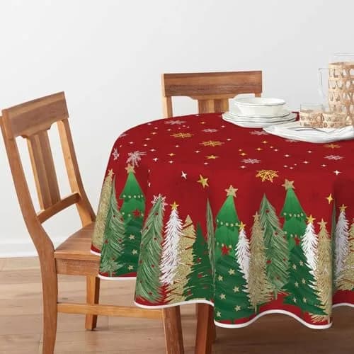 Horaldaily Christmas Tablecloth 70 x 70 Inch Round Trees Red | Festive Home Decor (120 chars) thumbnail 2