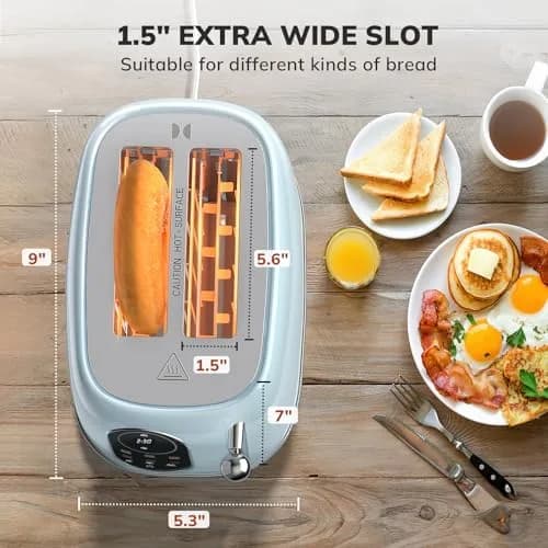 Keenstone Smart Touch Screen Toaster 2 Slice | Retro Wide Slot Stainless Steel with 6 Browning Levels thumbnail 7