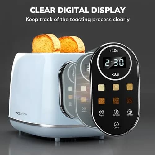 Keenstone Smart Touch Screen Toaster 2 Slice | Retro Wide Slot Stainless Steel with 6 Browning Levels thumbnail 2